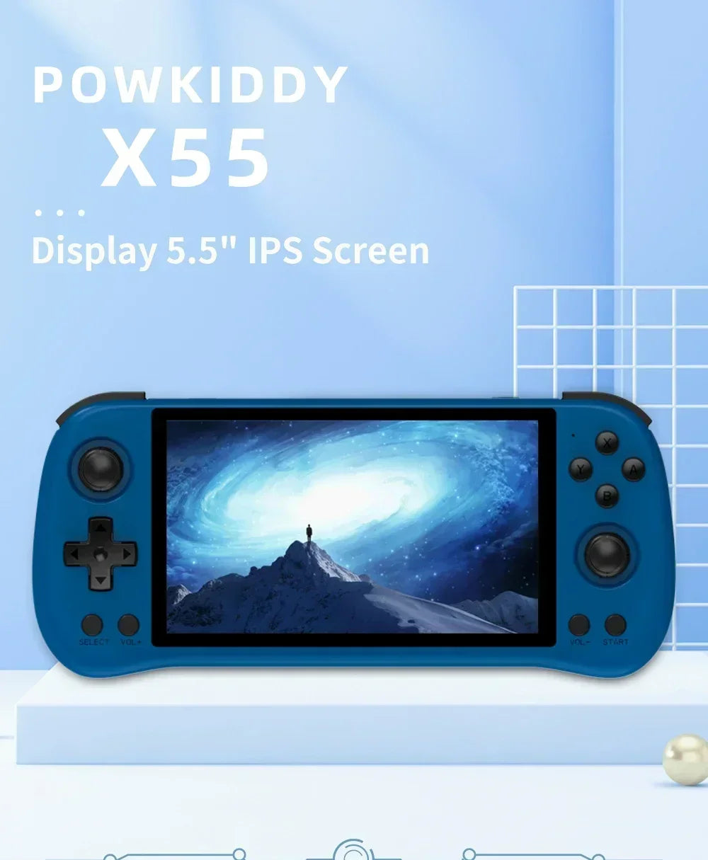 POWKIDDY X55 5.5inch Handheld PSP Game Console 1280*720 IPS RGB Screen RK3566 Linux System Video Player Retro Console BT WiFi